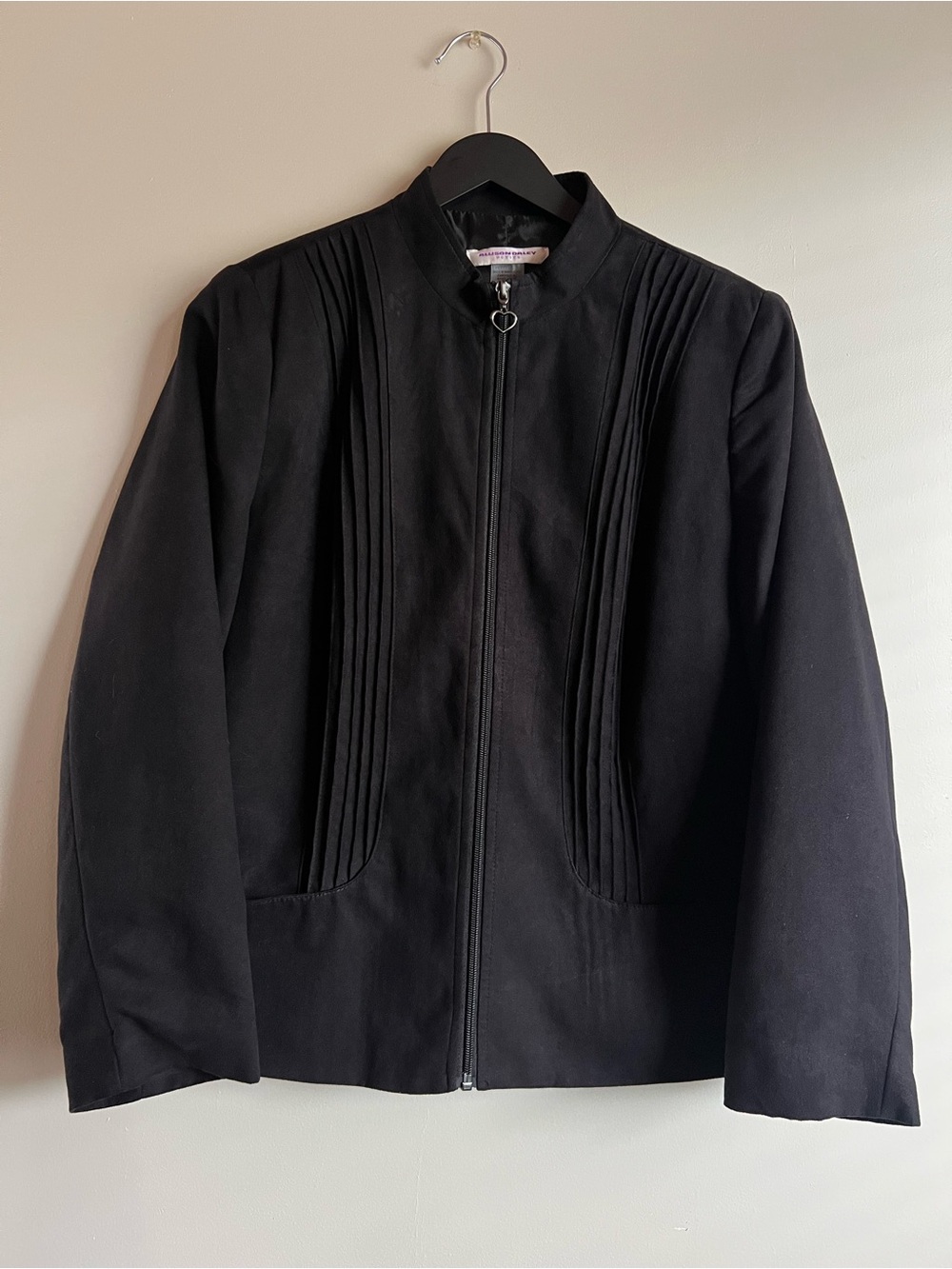Alison Daley Black Velour Zip Jacket Women’s 14P Petite Heart Pull Pintuck